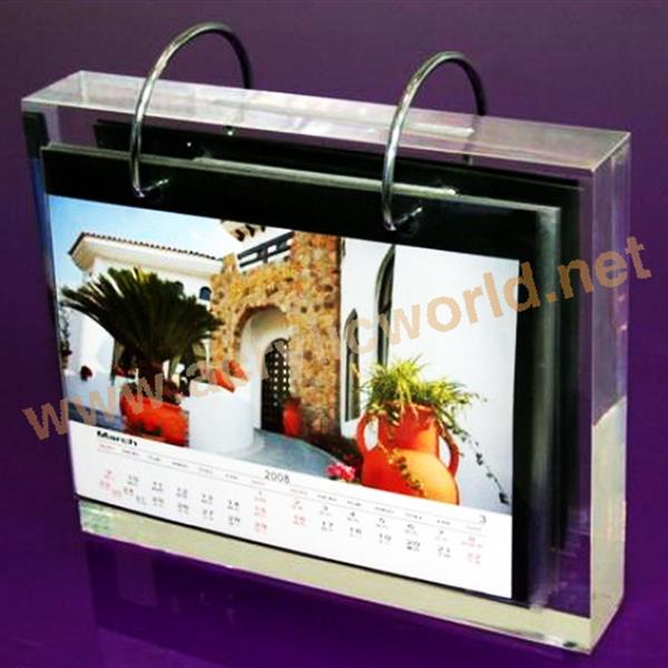 acrylic block calendar display holder with 2 rings